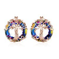 wholesale 925 Sterling Silver Rainbow Crystal Tree of Life Stud Earrings for Women- rhodium