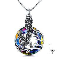 wholesale 925 Sterling Silver Rainbow Crystal Eagle Cremation Jewelry Keepsake Pendant with Funnel and Fill Tool- Rhodium Plated