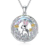 wholesale 925 Sterling Silver Round Crystal Bunny Floral Pendant Necklace for Women- Rhodium And Gold Plated