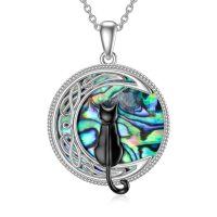 wholesale 925 Sterling Silver Abalone Shell Celtic Cat Pendant Necklace for Women- Rhodium Plated