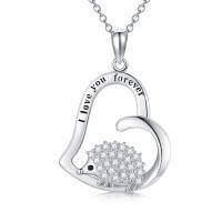 wholesale 925 Sterling Silver Heart-Shaped Hedgehog Pendant Necklace with Cubic Zirconia for Women- Rhodium Plated