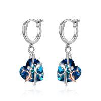 wholesale 925 Sterling Silver Blue Heart-Shaped Dolphins & Crystals Hoop Earrings for Women Gifts- rhodium