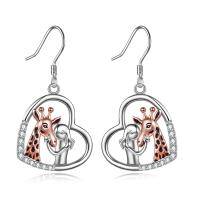 wholesale 925 Sterling Silver Heart Giraffe Dangle Drop Earrings  for Women- rhodium