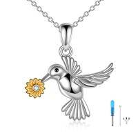 wholesale 925 Sterling Silver Sunflower and Hummingbird Cremation Jewelry Keepsake Pendant Necklace with Chain for Ashes- Rhodium And Gold Plated