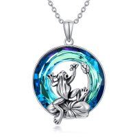 wholesale 925 Sterling Silver Blue Crystal Frog Pendant Necklace for Women- Rhodium Plated