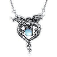 wholesale 925 Sterling Silver Dragon Moonstone Heart Pendant Necklace for Women- Oxidized/Oxidised