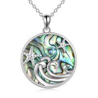 wholesale 925 Sterling Silver Abalone Shell Wave Starfish Pendant Necklace - Rhodium Plated
