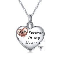 wholesale 925 Sterling Silver Heart Urn Pendant with Rose Gold Mom Forever in My Heart Keepsake Jewelry for Women and Men Pets Ashes Memorial Gifts- Rhodium And Rose Gold Plated