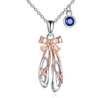 wholesale 925 Sterling Silver Ballerina Shoe Pendant Necklace with Blue Crystal Charm for Women- Rhodium And Rose Gold Plated