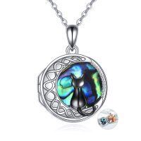 wholesale 925 Sterling Silver Black Cat Moon Photo Locket Pendant Necklace with Abalone Shell and Chain for Women- Rhodium Plated
