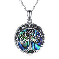 wholesale 925 Sterling Silver Abalone Shell Tree of Life Moon Phase Pendant Necklace for Women- Oxidized/Oxidised