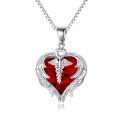 wholesale Sterling Silver Austrian Crystal Caduceus Angel Wing Heart Nurse Necklace-0-66