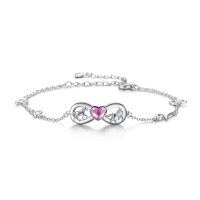 wholesale 925 Sterling Silver Pink Crystal Heart Horse Infinity Love Charm Bracelet s for Women- Rhodium Plated