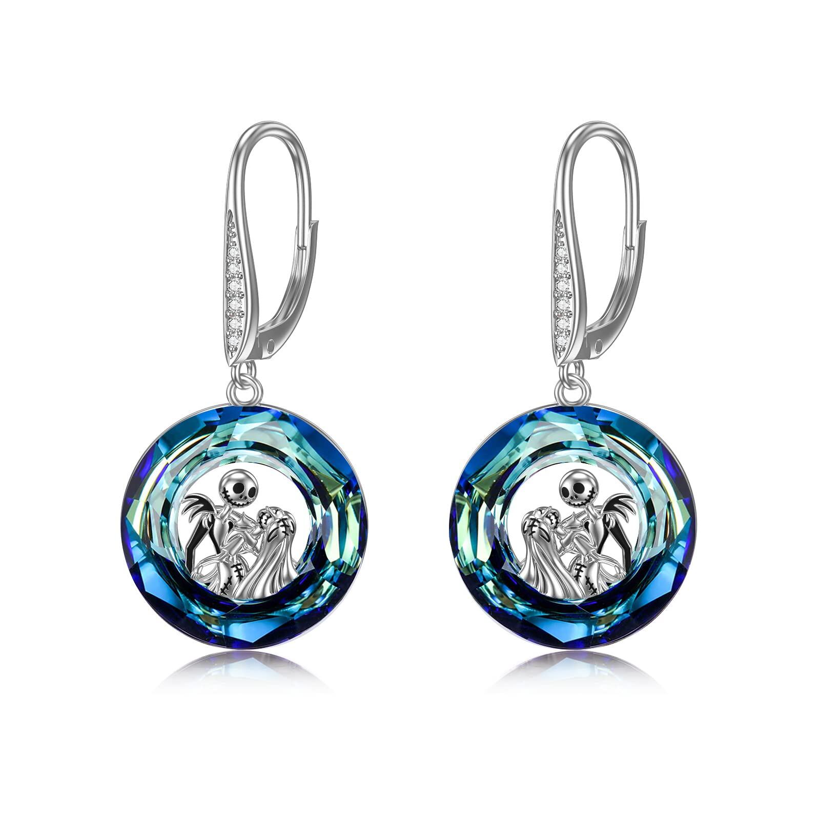 Sterling Silver Crystal Nightmare Earring Jack Skellington Jewelry - Rhodium Plated- Rhodium Plated
