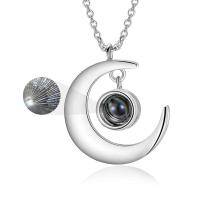 wholesale 925 Sterling Silver Crescent Moon Projection I Love You Necklace Gift for Wife/Mom/Adults- Rhodium Plated
