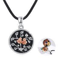 wholesale 925 Sterling Silver Round Rose Flower Photo Locket Pendant Necklaces for Women- Oxidized/Oxidised