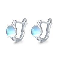 wholesale 925 Sterling Silver Round Blue Opal Stone Huggie Hoop Earrings for Women- Rhodium Plated
