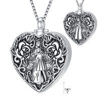 wholesale 925 Sterling Silver Heart-Shaped Mother and Daughter Cremation Jewelry Urn Pendant Necklace with Funnel Set- Oxidized/Oxidised