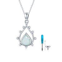 wholesale 925 Sterling Silver Opal Tear Drop Cremation Jewelry Urn Pendant Necklace for Ashes - Women's Keepsake Memorial Chain- Rhodium Plated
