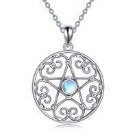 wholesale 925 Sterling Silver Moonstone Pentagram Pendant Necklace for Women- Rhodium Plated