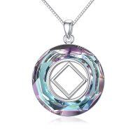 wholesale 925 Sterling Silver Round Cut Crystal Cubic Zirconia Shape Pendant Necklace for Women- Rhodium Plated