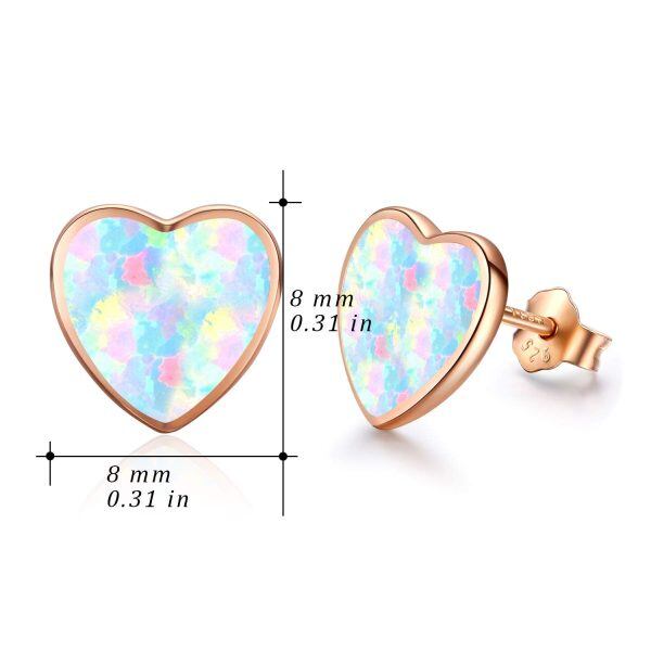 Sterling Silver With Rose Gold Plated Heart Opal Stud Earrings-3