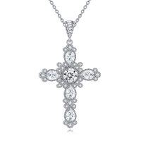 wholesale 925 Sterling Silver Cubic Zirconia Cross Pendant Necklace for Women- Rhodium Plated