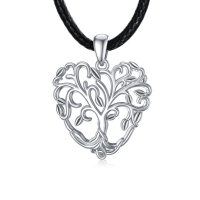 wholesale 925 Sterling Silver Tree of Life Pendant on Black Braided Cord Necklaces for Women - Rhodium Plated