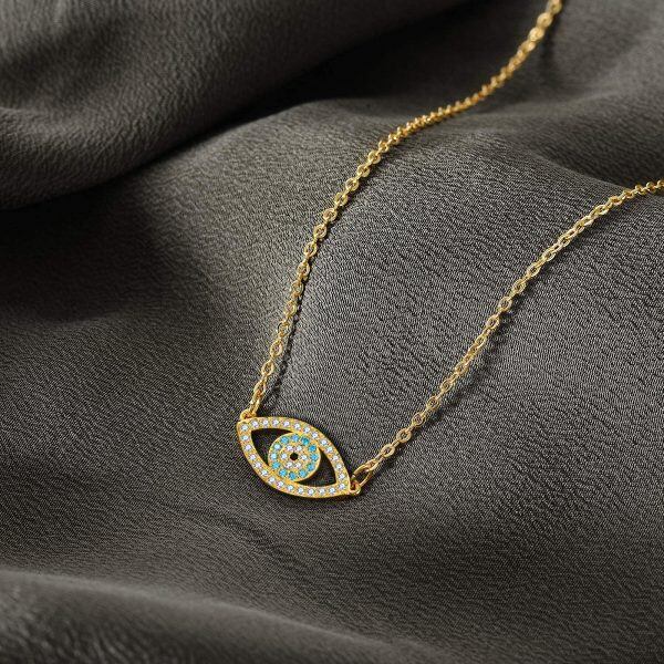 Sterling Silver With Gold Plated Devil's Eye Pendant Necklace-2