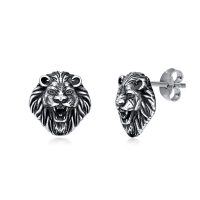 wholesale 925 Sterling Silver Lion Head Stud Earrings for Men - Vintage Style s- Oxidized/Oxidised