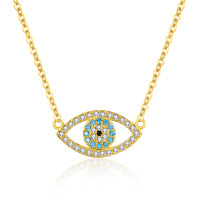 wholesale 925 Sterling Silver Evil Eye Blue Crystal Protection Charm Necklace- Gold Plated