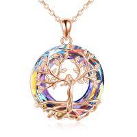 wholesale 925 Sterling Silver Rainbow Crystal Tree of Life Pendant Necklace Gift for Women- Rose Gold Plated