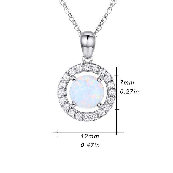 Sterling Silver Round Halo Opal Pendant Necklace-15