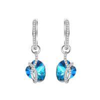 wholesale 925 Sterling Silver Blue Austrian Crystal Infinity Heart Drop Earrings- Rhodium Plated