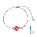wholesale 925 Sterling Silver Rose Charm Cremation Jewelry Bracelet with Red Crystal and Leaf Pendant for Women-0-12