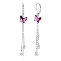 wholesale 925 Sterling Silver Pink Crystal Butterfly Dangle Earrings for Women- Rhodium Plated