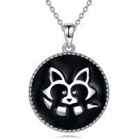 wholesale 925 Sterling Silver Black Onyx Raccoon Pendant Necklace for Women- Rhodium And Rose Gold Plated