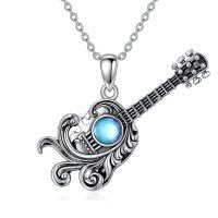 wholesale 925 Sterling Silver 925 Vintage Guitar Moonstone Pendant Necklace for Women- Oxidized/Oxidised