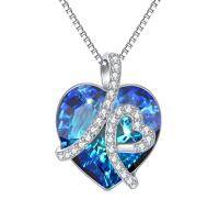 wholesale Sterling Silver Heart Crystal Pendant Necklace - Rhodium Plated- Rhodium Plated