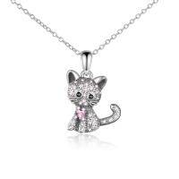 wholesale 925 Sterling Silver Cat Pendant Necklace - Rhodium Plated- Rhodium Plated