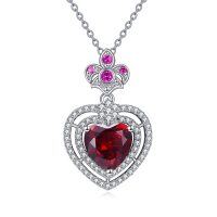 wholesale 925 Sterling Silver Heart Ruby Stone Mom Necklace- Rhodium Plated