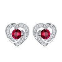 wholesale 925 Sterling Silver Birthstone Heart Stud Earrings Jewelry Gifts for Women- Rhodium Plated
