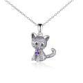 wholesale 925 Sterling Silver Cat Pendant Necklace - Rhodium Plated-0-12