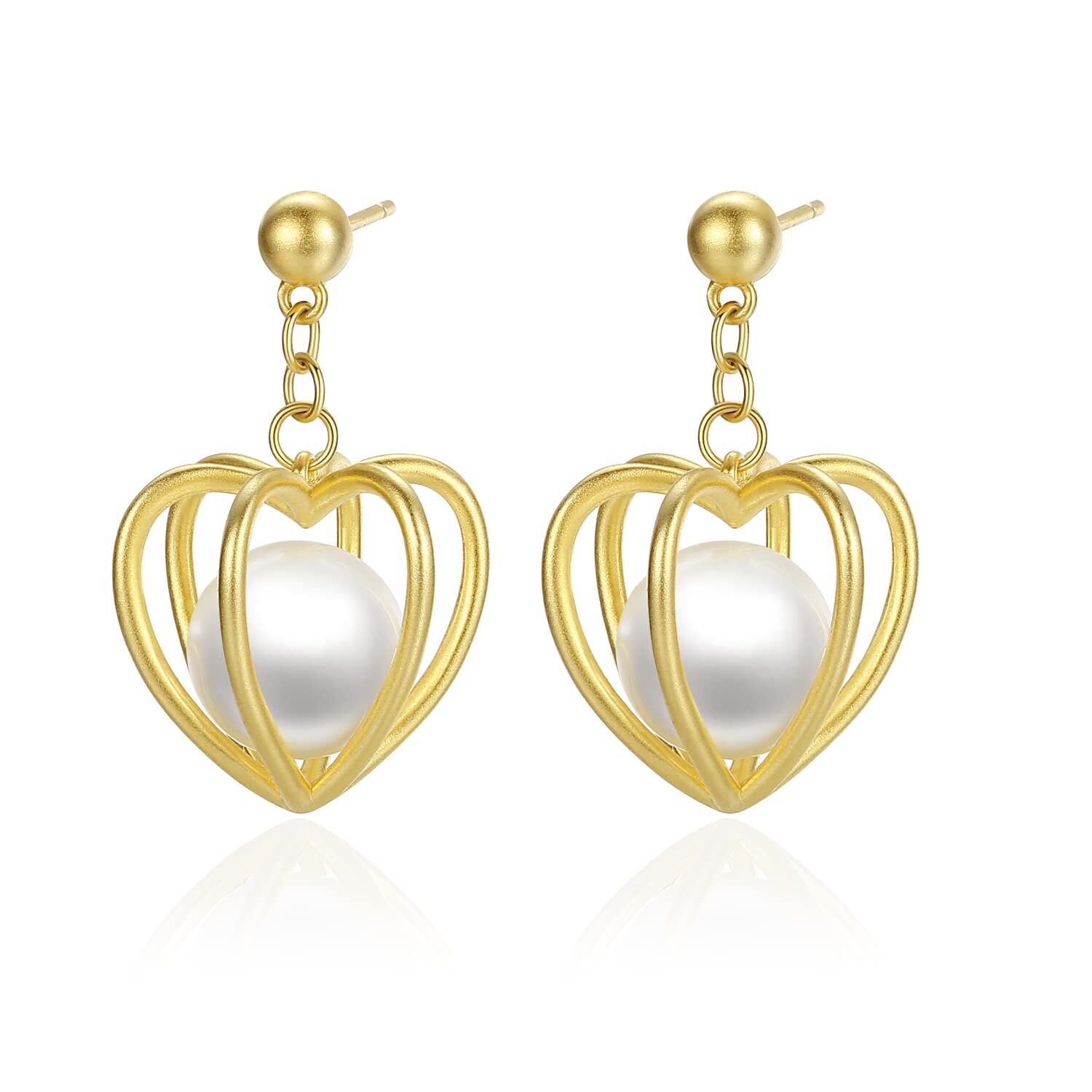 Sterling Silver Pearl Earrings - Gold Plated- Gold Plated