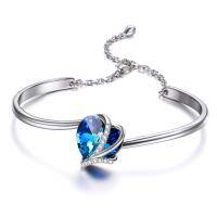 wholesale 925 Sterling Silver Austrian Crystals Blue & Purple Love Heart Charm Cuff Bracelets for Women Gifts Jewelry Accessories- Rhodium Plated
