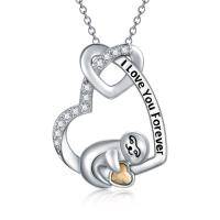 wholesale 925 Sterling Silver Metal Crystal Cute Animal Heart Pendant Necklace with Elephant and Sloth Design- Rhodium And Gold Plated