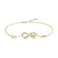 wholesale Gold 925 Sterling Silver Cubic Zirconia-Cut Infinity Heart Anklet for Women- Gold Plated