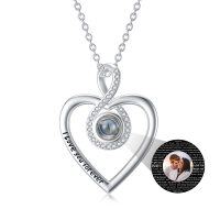 wholesale 925 Sterling Silver Heart-Shaped Pendant I Love You in 100 Languages Photo Necklace w/ Moonstone & Cubic Zirconia- Sliver Plated