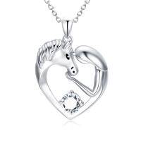 wholesale 925 Sterling Silver Unicorn Pendant with Heart-Shaped Stone Necklaces - Birthday Gifts for Her- Rhodium Plated