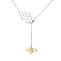wholesale 925 Sterling Silver Honeycomb & Gold Plated Bee Lariat Necklace for Women and Teen Girls- Two Tone